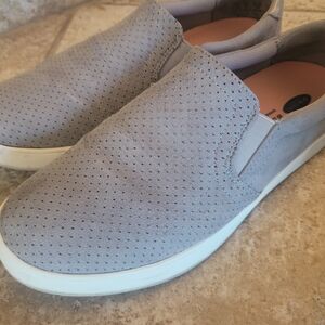 DR SCHOLLS Women's Slip-On Perforated Suede Flats in Light Gray